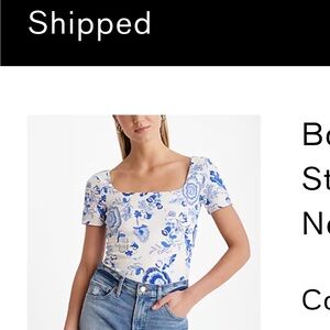 Express Blue and White Floral Bodysuit